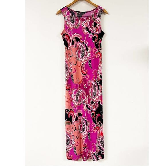 TIANA B Dress Womens Size Small Pink Paisley Sleeveless Maxi Side Slit - Picture 1 of 4